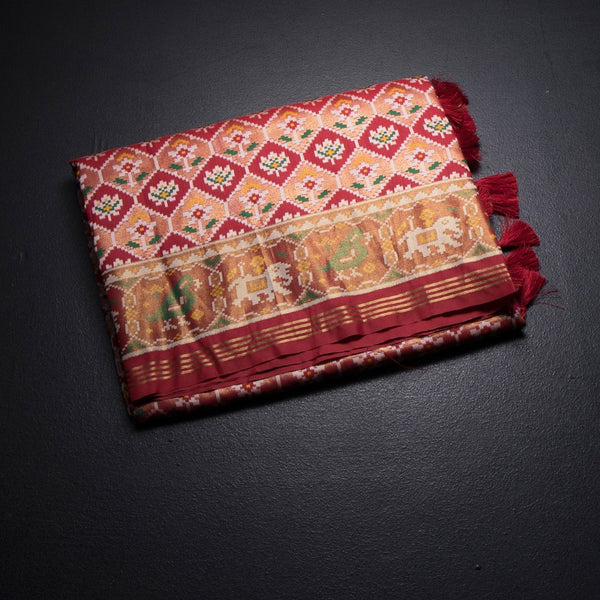KSRTSR42527-1-Banaras-Red-Ikkat-Pattern-Saree-fold