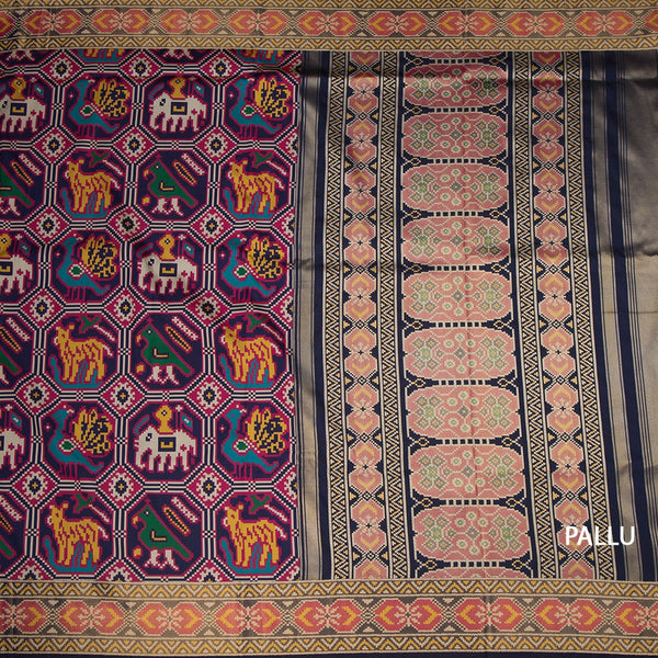 KSRTSR42531-2-Banaras-Navy-Blue-Ikkat-Pattern-Saree-02-pallu