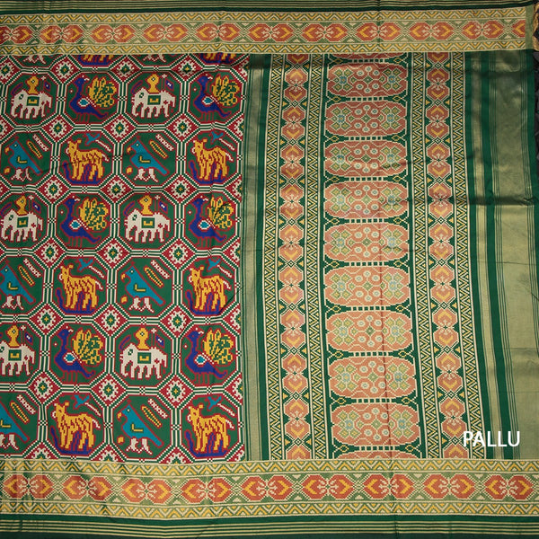 KSRTSR42532-2-Banaras-Forest-Green-Ikkat-Pattern-Saree-pallu