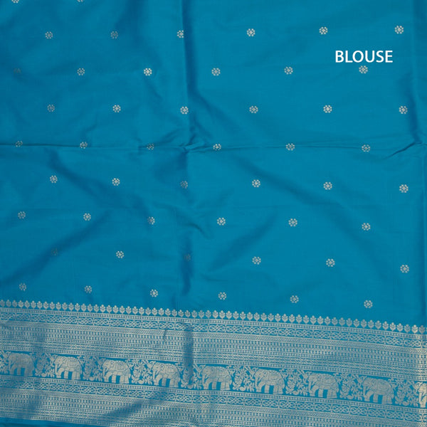 KSRTSR42537-3-Banaras-Peacock-Blue-Ikkat-Pattern-Saree-blouse