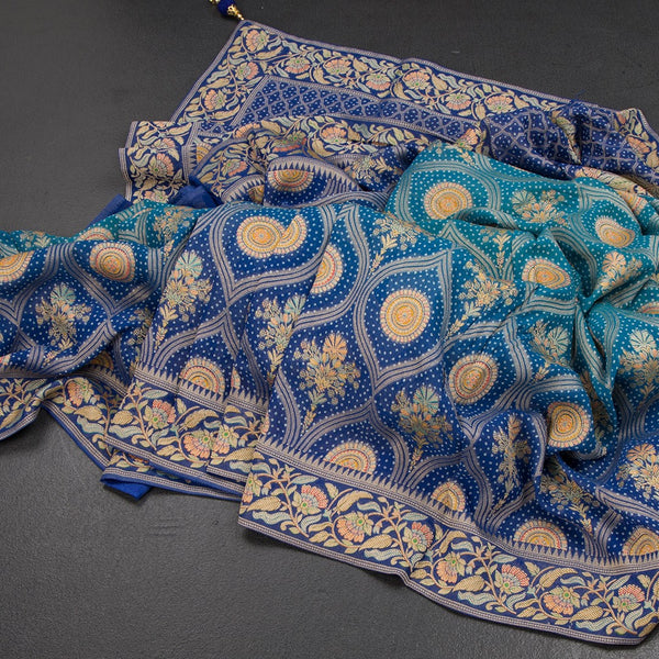 KSRTSR42539-Chiffon-Peacock-Blue-Printed-With-Embroidered-Saree-main