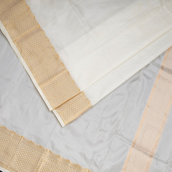 Cream Semi Silk 8 Mozham Dhoti With Matching Shirt Material 08