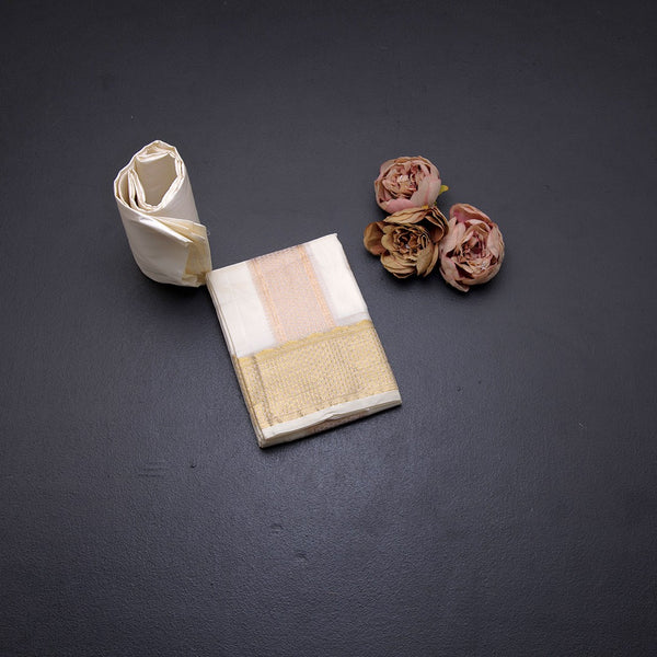 Cream Semi Silk 8 Mozham Dhoti With Matching Shirt Material 08