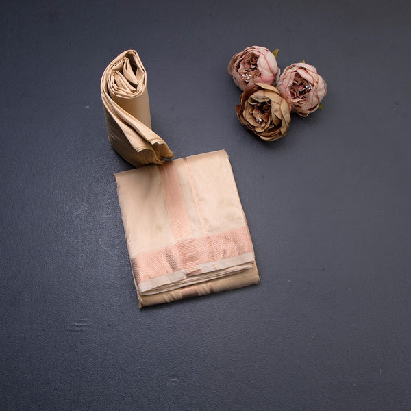Peach Semi Silk 8 Mozham Dhoti With Matching Shirt Material