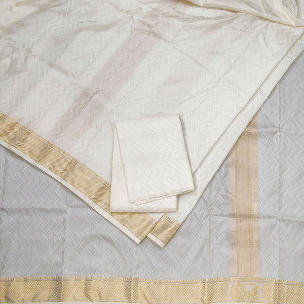 Cream Semi Silk 8 Mozham Dhoti With Angavastram and Matching Shirt Material