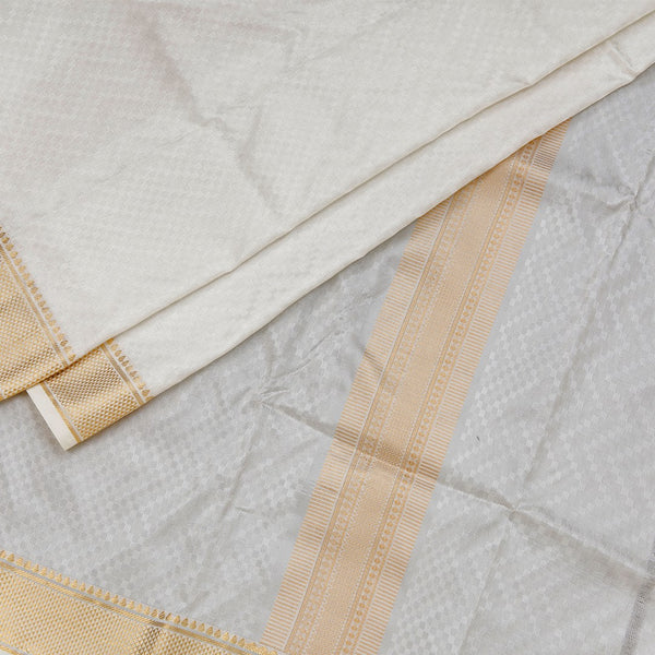 Cream Semi Silk 8 Mozham Dhoti With Angavastram and Matching Shirt Material