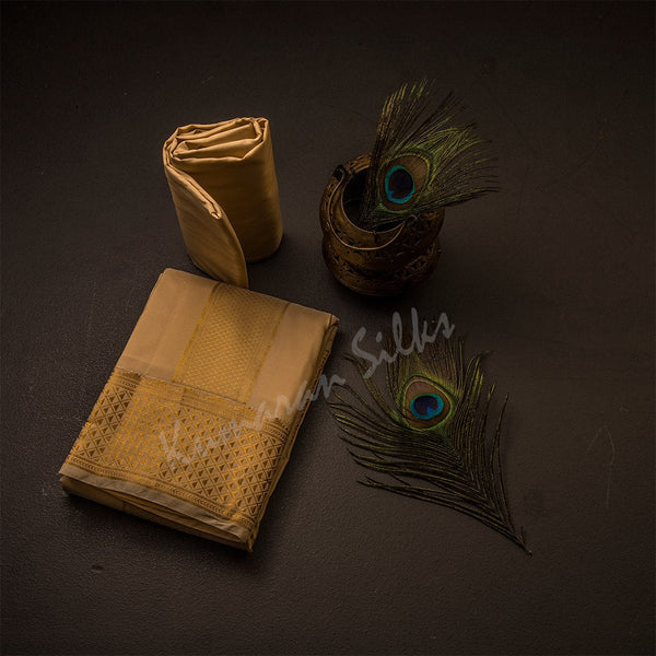 Sandal Semi Silk 8 Mozham Dhoti With Matching Shirt Material 08