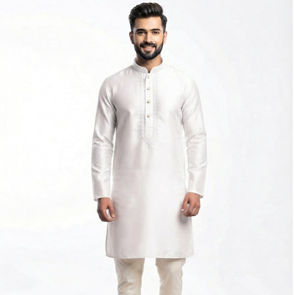 Semi Silk White Plain 3/4 Kurta