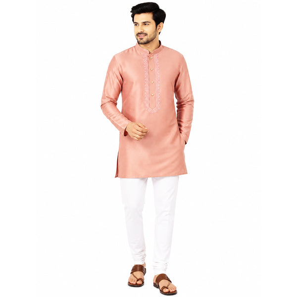 Semi Silk Peach Plain 3/4 Kurta