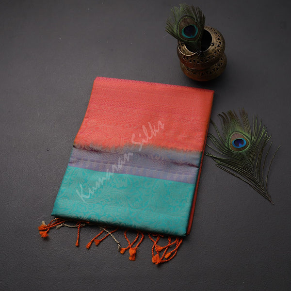 Green Brocade Soft Silk Saree Pink Floral Designed Pallu