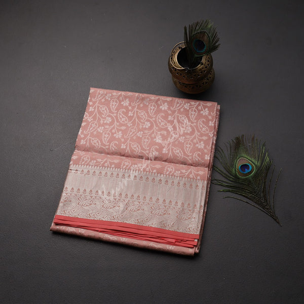Amaranth Pink Brocade Soft Silk Saree With Silver Zari Work