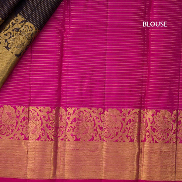 Dark Brown Silk Saree With Striped Design And Zari Border - Kumaran Silks
