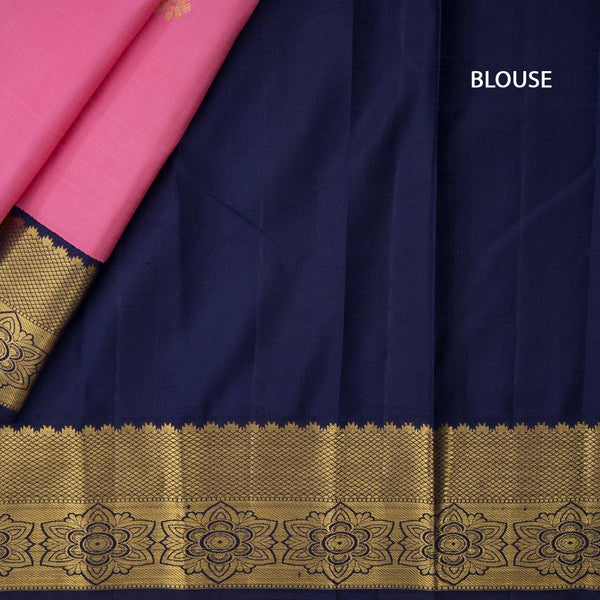 Rose Pink Silk Saree With Peacock Motif And Zari Border - Kumaran Silks