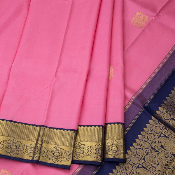 Rose Pink Silk Saree With Peacock Motif And Zari Border - Kumaran Silks
