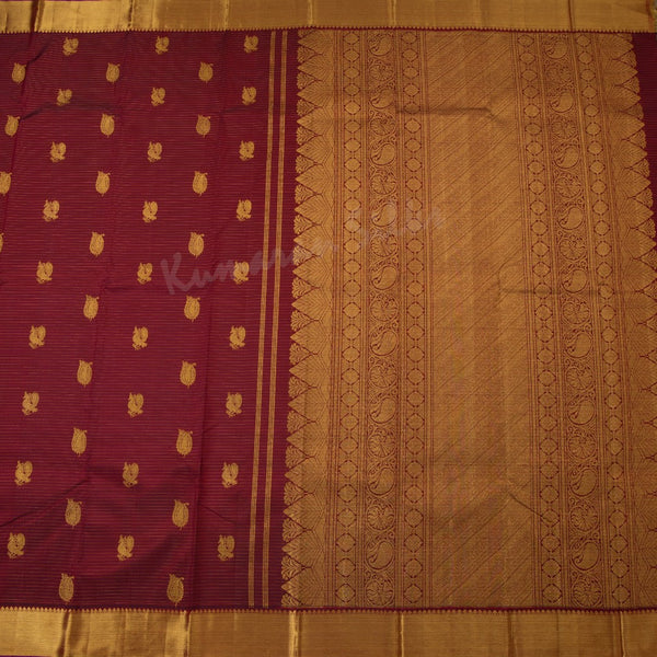 Maroon Striped Silk Saree And Gold Zari Border - Kumaran Silks