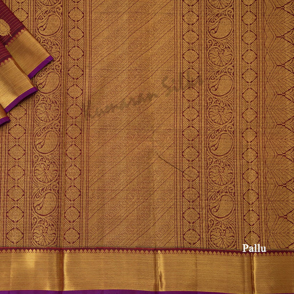 Maroon Striped Silk Saree And Gold Zari Border - Kumaran Silks