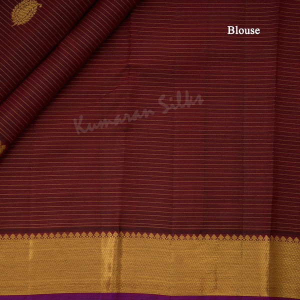 Maroon Striped Silk Saree And Gold Zari Border - Kumaran Silks
