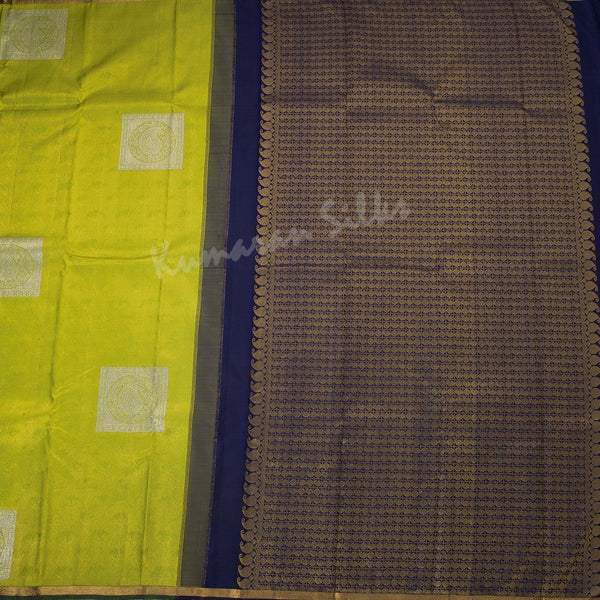 Half And Half Navy Blue Silk Saree With Mayil Buttas And Ribbon Zari Border - Kumaran Silks
