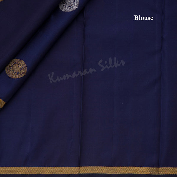 Half And Half Navy Blue Silk Saree With Mayil Buttas And Ribbon Zari Border - Kumaran Silks