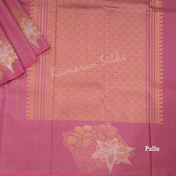 Rose Pink Borderless Silk Saree With Gold And Silver Zari Work On Pallu - Kumaran Silks