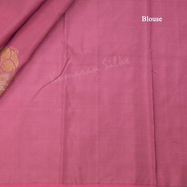 Rose Pink Borderless Silk Saree With Gold And Silver Zari Work On Pallu - Kumaran Silks