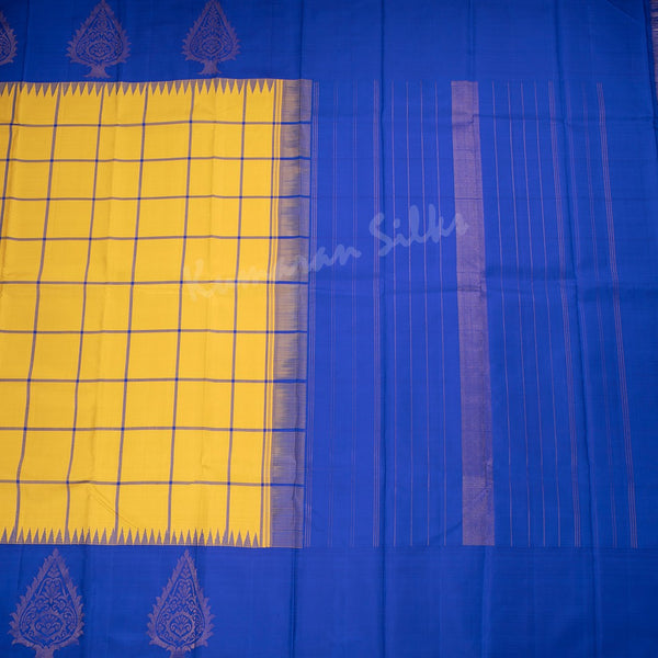 Yellow Checked Silk Saree And Contrast Border - Kumaran Silks