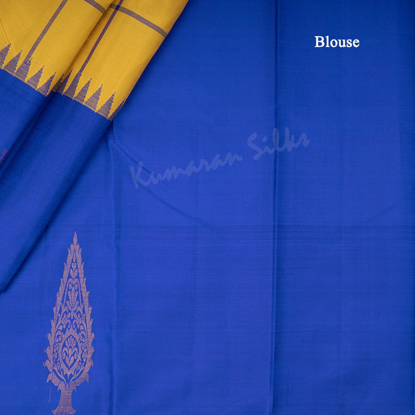 Yellow Checked Silk Saree And Contrast Border - Kumaran Silks