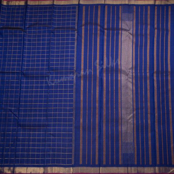 Dark Blue Checked Silk Saree And Pink With Zari Border - Kumaran Silks