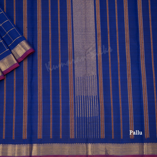 Dark Blue Checked Silk Saree And Pink With Zari Border - Kumaran Silks