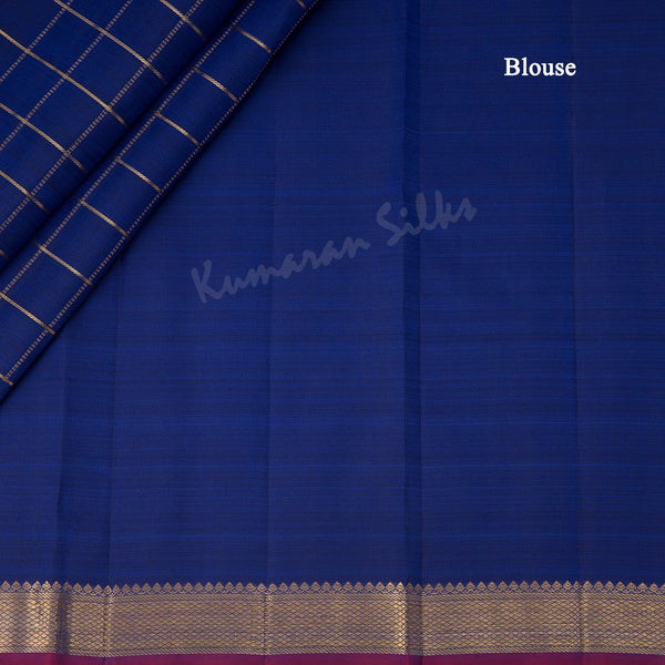 Dark Blue Checked Silk Saree And Pink With Zari Border - Kumaran Silks