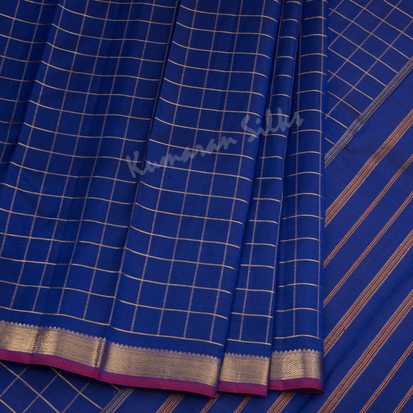 Dark Blue Checked Silk Saree And Pink With Zari Border - Kumaran Silks