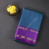 Peacock Blue Thread Work Silk Saree With Multi Design And Purple Border