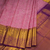 Rose Pink Silk Saree With Birds Design In Silver Zari And Purple Zari Border