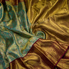 Green Tissue Silk Saree With Floral Design And Gold Zari Border