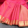 Pink Checked Silk Saree In Gold Zari And Zari Boder