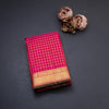 Pink Checked Silk Saree In Gold Zari And Zari Boder