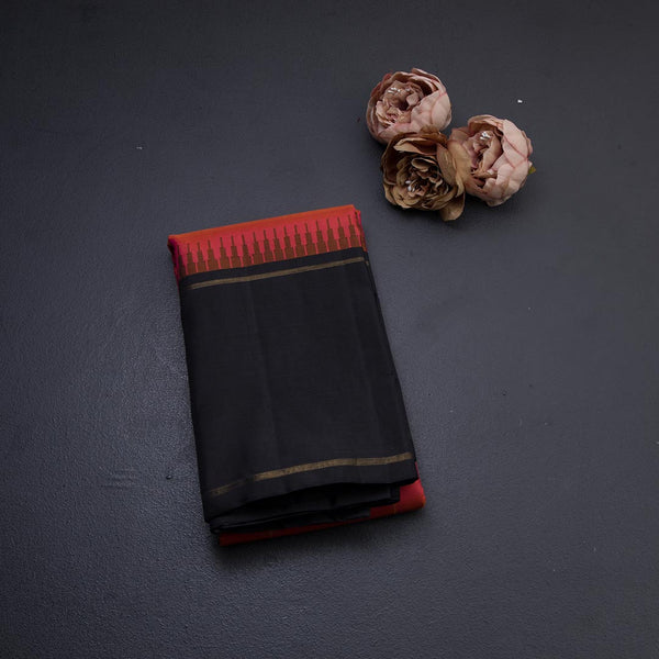 Shot Colour Silk Saree With Malli Moggu Zari Buttas And Black Temple Border