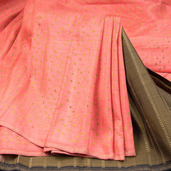 Fiery Rose Pink Borderless Silk Saree With Hand Painted Work In Dot Design