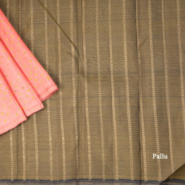 Fiery Rose Pink Borderless Silk Saree With Hand Painted Work In Dot Design
