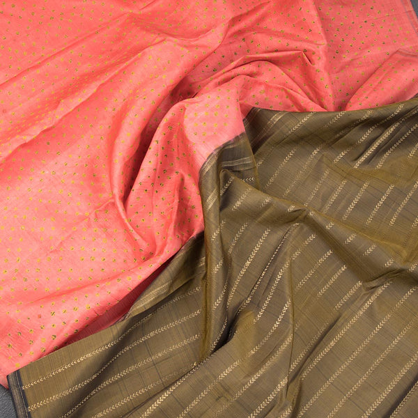 Fiery Rose Pink Borderless Silk Saree With Hand Painted Work In Dot Design