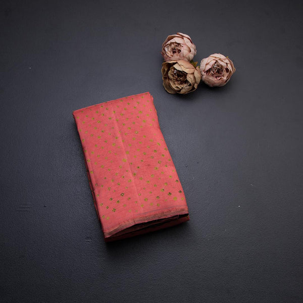 Fiery Rose Pink Borderless Silk Saree With Hand Painted Work In Dot Design