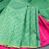 Green Hand Painted Silk Saree In Dot Design With Self Border