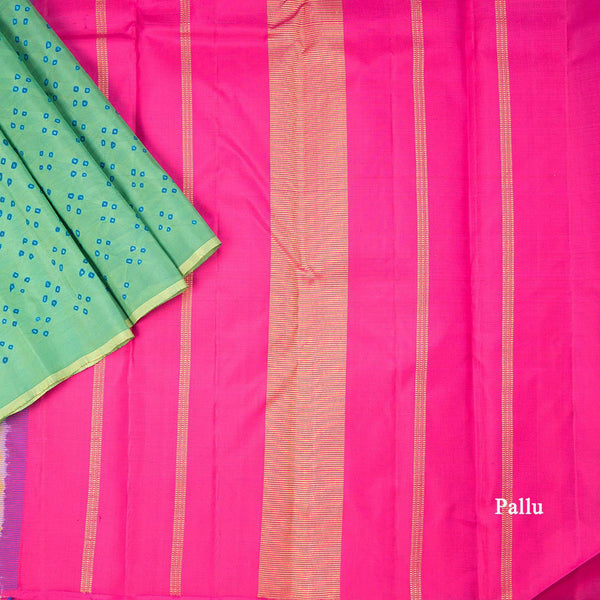 Green Hand Painted Silk Saree In Dot Design With Self Border