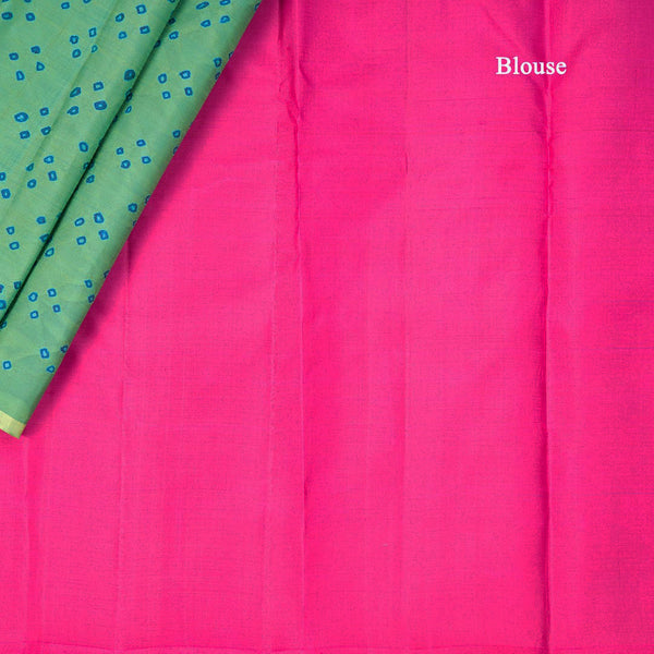 Green Hand Painted Silk Saree In Dot Design With Self Border