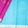Magenta Pink Checked Silk Saree With Hand Painted In Dot Design And Silver Zari Border
