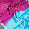 Magenta Pink Checked Silk Saree With Hand Painted In Dot Design And Silver Zari Border