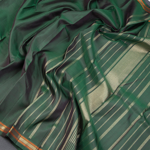 Bottle Green Plain Silk Saree And Thread With Zari Border