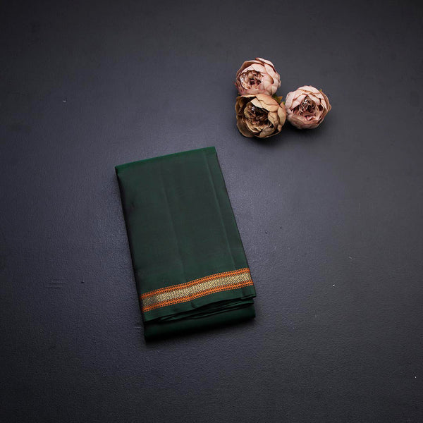Bottle Green Plain Silk Saree And Thread With Zari Border