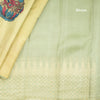 Pista Green Hand Painted Silk Saree In Peacock Design And Temple Zari Border