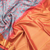 Greyish-Blue Silk Saree with Floral Weaves and Pink Zari Border